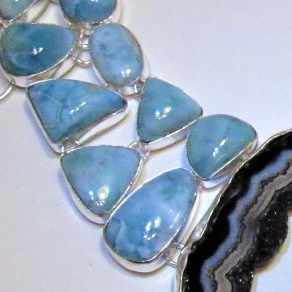 Amazing Larimar Crystal Druzy Agate Slice Necklace - Picture 6 of 8